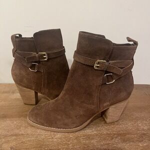 Lauren Ralph Lauren Macie Suede Ankle‎ Boots Womens 7.5 Saddle Brown Side Zip